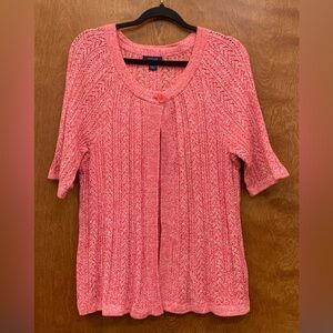 Westbound one button short sleeve cardigan red/white heathered size XL